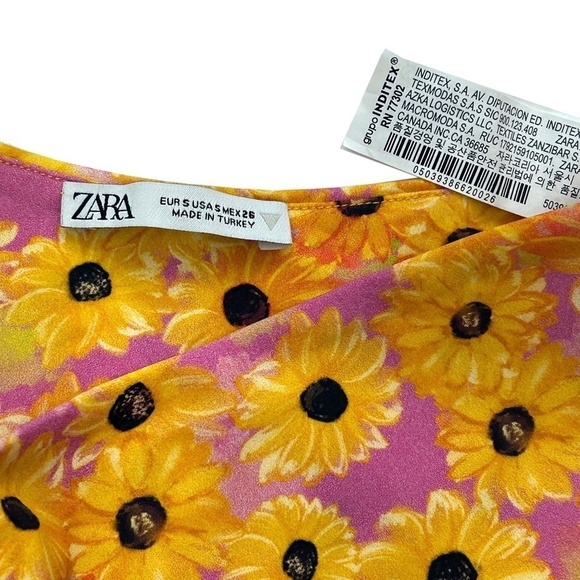 Zara One Shoulder Crop Top Tank Pullover Bralette Bandeau Sunflowers Floral - Picture 7 of 11